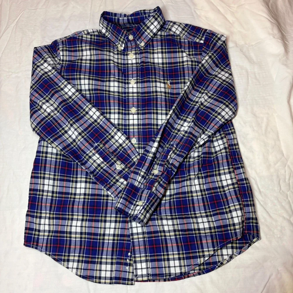 Ralph Lauren Kids Plaid Button Down Shirts Lot of 3 Natural Stretch Size M 10-12